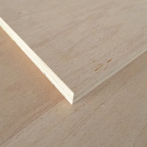 A pale fine-grained plywood face with the layered edge visible at the corner.