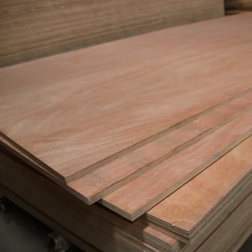 Reddish plywood faces above a stack of pale layered panel edges.