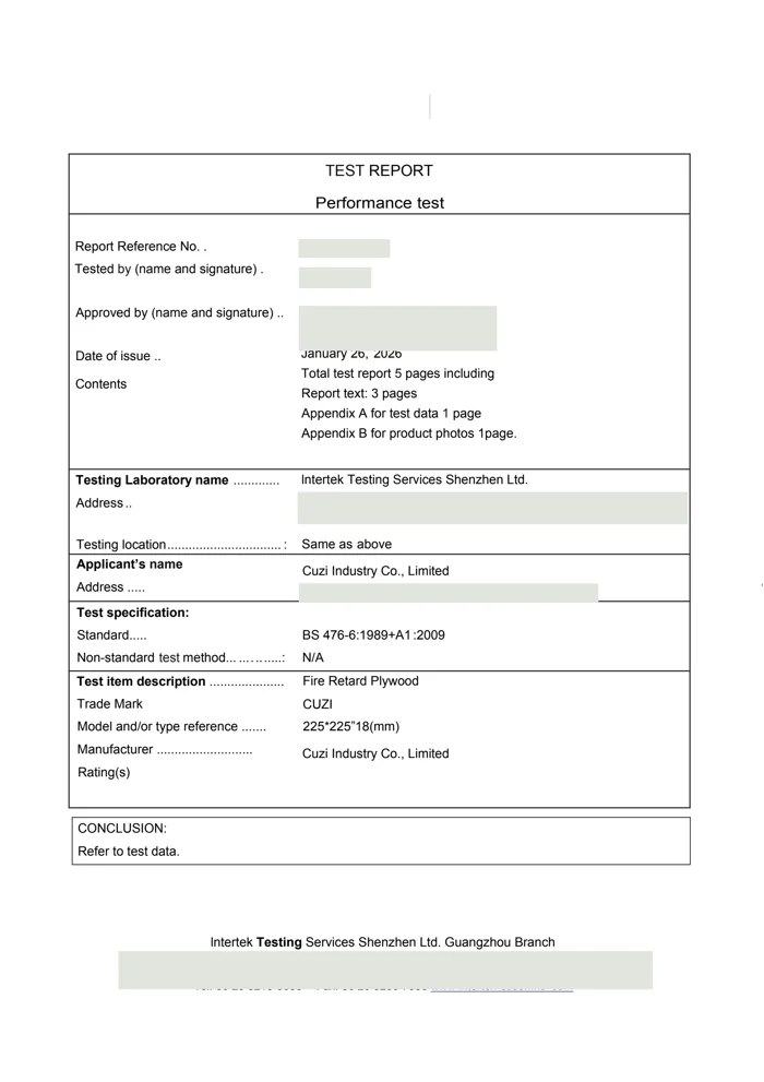 Intertek fire-retardant plywood fire propagation test report