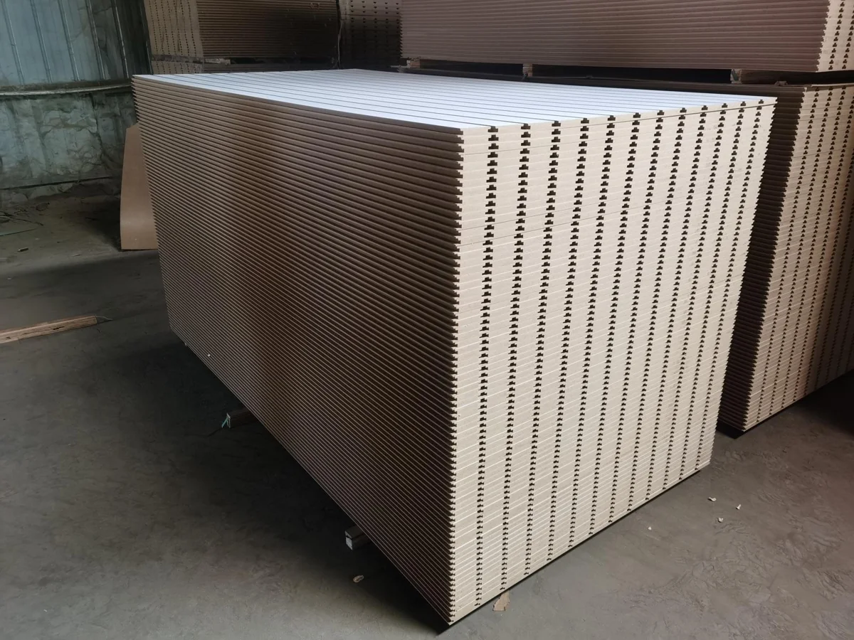 White melamine slotted MDF panels presented for HQC inspection on 22 October 2026